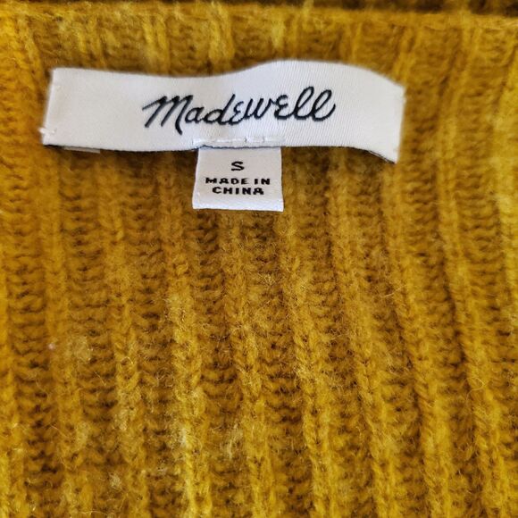 Madewell Rib Knit Wool Blend Sweater V-neck Pullover Sweater Gold Sz S - Picture 4 of 5